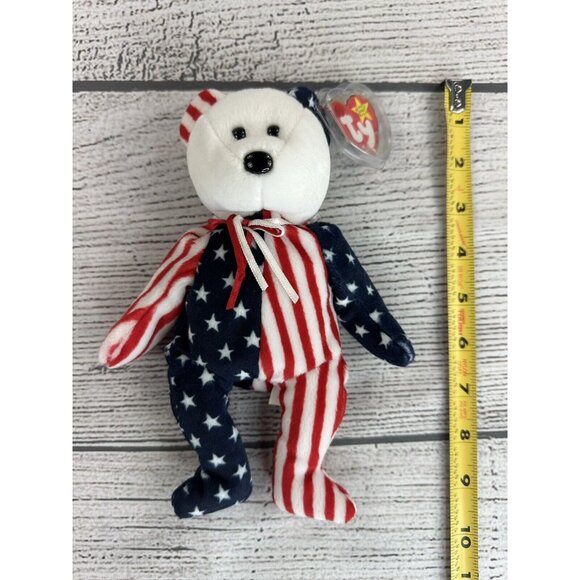 Beanie Babies SPANGLE BLUE WHITE & PINK Bears USA America Stars & Stripes 1999 - Picture 4 of 15